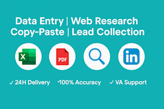 va for data entry, copy paste, web research, data collection