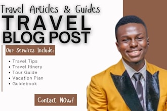 write and design engaging travel guides, travel blog posts, vacation tour guide