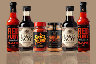 create design for sauce label, spice, wine, gin, chili