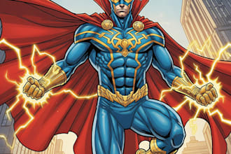 illustrate a superhero comic book art and illustration