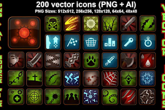 design vector icons, flat color icon game icons for rpg, moba, pixel indie games