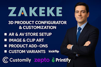 set up zakeke, customily, teeinblue, kickflip 2d 3d product