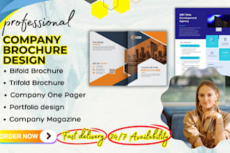 design bifold, trifold brochure, company brochure portfolio, magazine, one pager