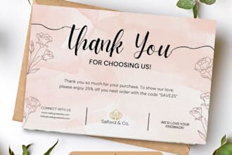 design thank you card, product insert for your bussiness