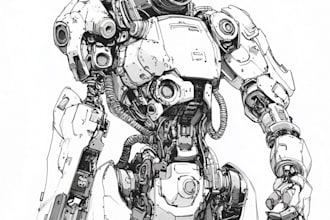 draw mecha helmet, weapon, armor concept