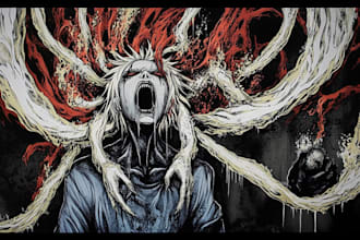 draw detailed dark, brutal, horror, and heavy metal art illustration