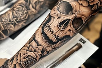 create custom realistic tattoo design, tattoo sleeve