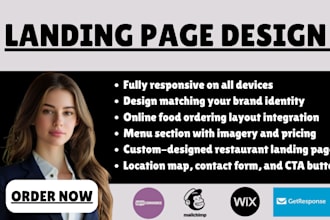 design landing page for restaurant online food ordering website booking website