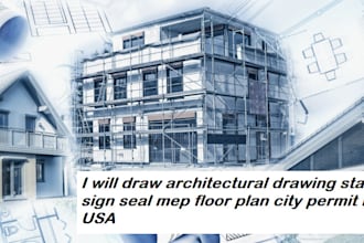draw architectural drawing stamped sign seal mep floor plan city permit in USA