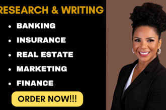 write and research on banking, insurance, real estate, marketing and finance