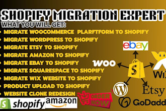 migrate wix wordpress etsy woocommerce godaddy ebay store to shopify seamlessly