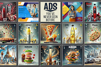 create engaging image ads, food posters, flyers,  menus for product or business