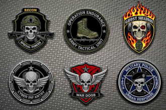 do vintage military, tactical badge,viking, gun, army, skull logo design for you