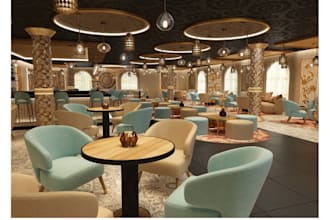 3d interior restaurant design cafe night club lounge party stage with 3d render