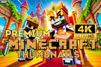make a professional minecraft thumbnail youtube thumbnail , minecraft, thumbnail