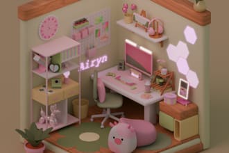 create cute and stylized 3d room dioramas