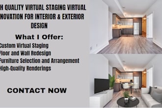 do high quality virtual staging virtual renovation and furniture interior design