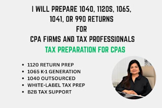 prepare 1040, 1120, 1120s, 1065, and 990 tax returns for b2b