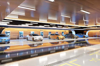 render 3d outdoor park, car park design, garage and parking stall design