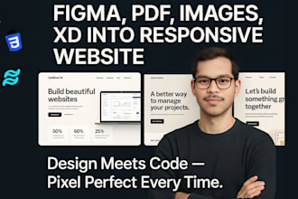 convert figma, PDF, xd into responsive website and deploy