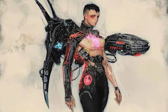 design cyberpunk and fantasy character splash art