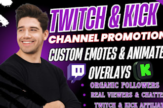 organic kick channel promotion twitch emotes live viewers stream overlay design