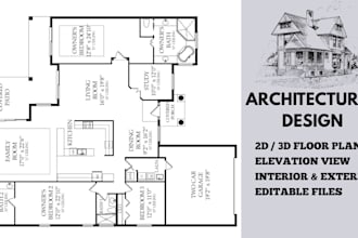 draw architectural 2d, 3d floor plan for residential building, estate and homes