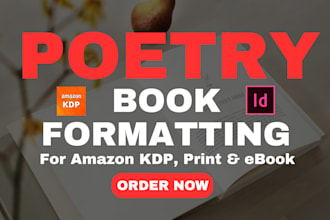 poetry book formatting, poetry book cover design,  romance book formatting KDP