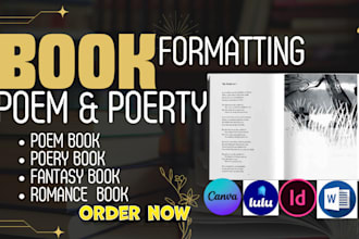 poetry book formatting, poetry book cover design,  romance book formatting KDP