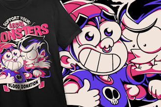 design cartoon illustrations for t shirts and merch