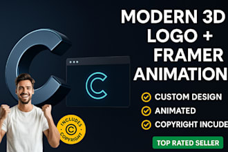 design modern minimalist 3d business logo framer website animation wit copyright