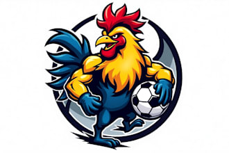do awesome strong and athletic rooster soccer mascot logo design