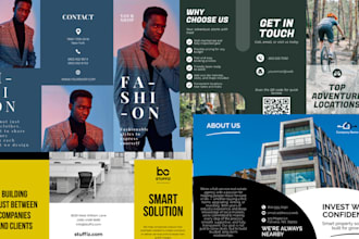 do business brochure booklet design, trifold brochure corporate brochure, slides