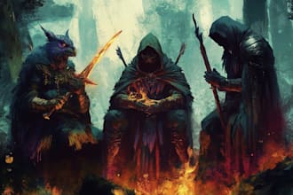 make a dnd party art, and fantasy characters illustration