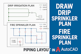 help you draw drip sprinkler plan, fire sprinkler plan  piping layout in autocad