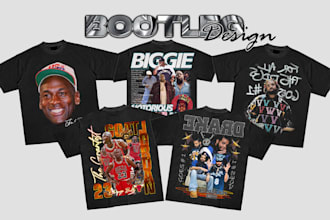 design a 90s style custom bootleg tshirt with unique vintage graphics