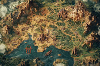 draw fantasy map illustration for dnd, novels and games