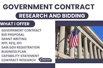 prepare winning bid proposal, research, and response to rfp, government contract