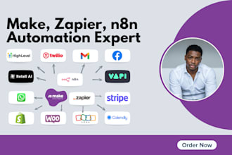 setup automate workflow, integrate apps with make com, zapier, n8n automation