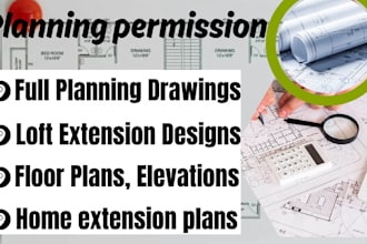 provide uk planning permission drawings for loft conversion and house extension