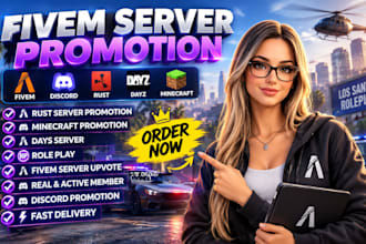 gaming server promotion, minecraft, fivem server, dayz, rust discord promotion