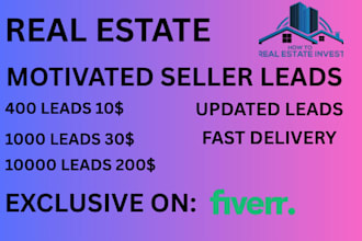 provide real estate leads of motivated seller and cash buyer with skip tracing