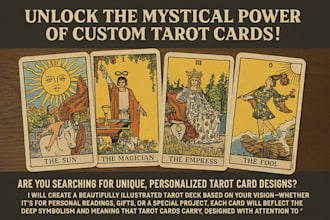 create custom tarot, oracle, game, adult theme  cards with unique illustrations