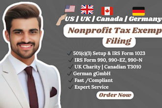 5013 non profit tax exempt, 990, 1023, nonprofit tax returns US, UK, canada