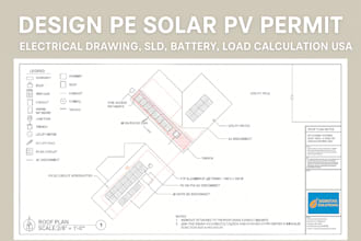 design pe solar pv permit, electrical drawing, sld battery, load calculation USA
