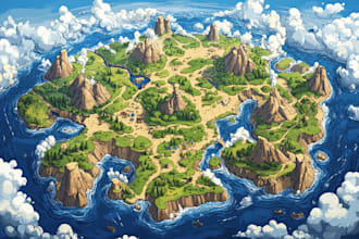 design fantasy map illustration isometric map, event or city