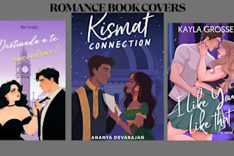 create your illustrated romance book cover design, ebook cover, amazon kdp
