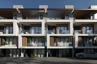 apartment exterior remodel, house facade rendering, 3ds max, rooftop design,deck