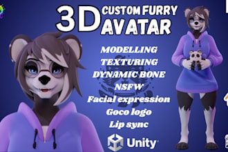 design custom furry vrchat avatar, vtuber model, furry fursona nsfw for vseeface