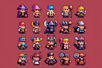do 2d platformer pixel art character design, top down character, pixel game art